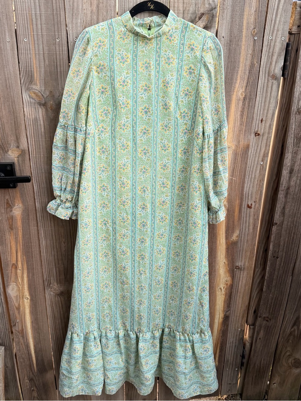 True Vintage Mint Floral High-Neck Maxi Dress Size Medium